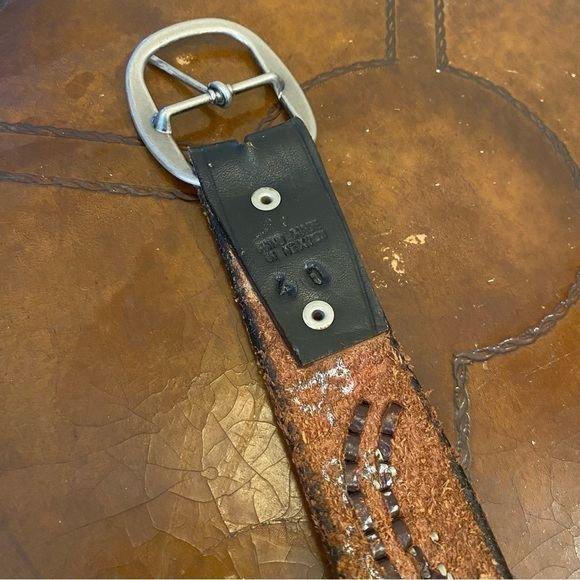 Women Brown Leather Embellished Rhinestone Bling Belt Size Large-Made in Mexico - Picture 6 of 10